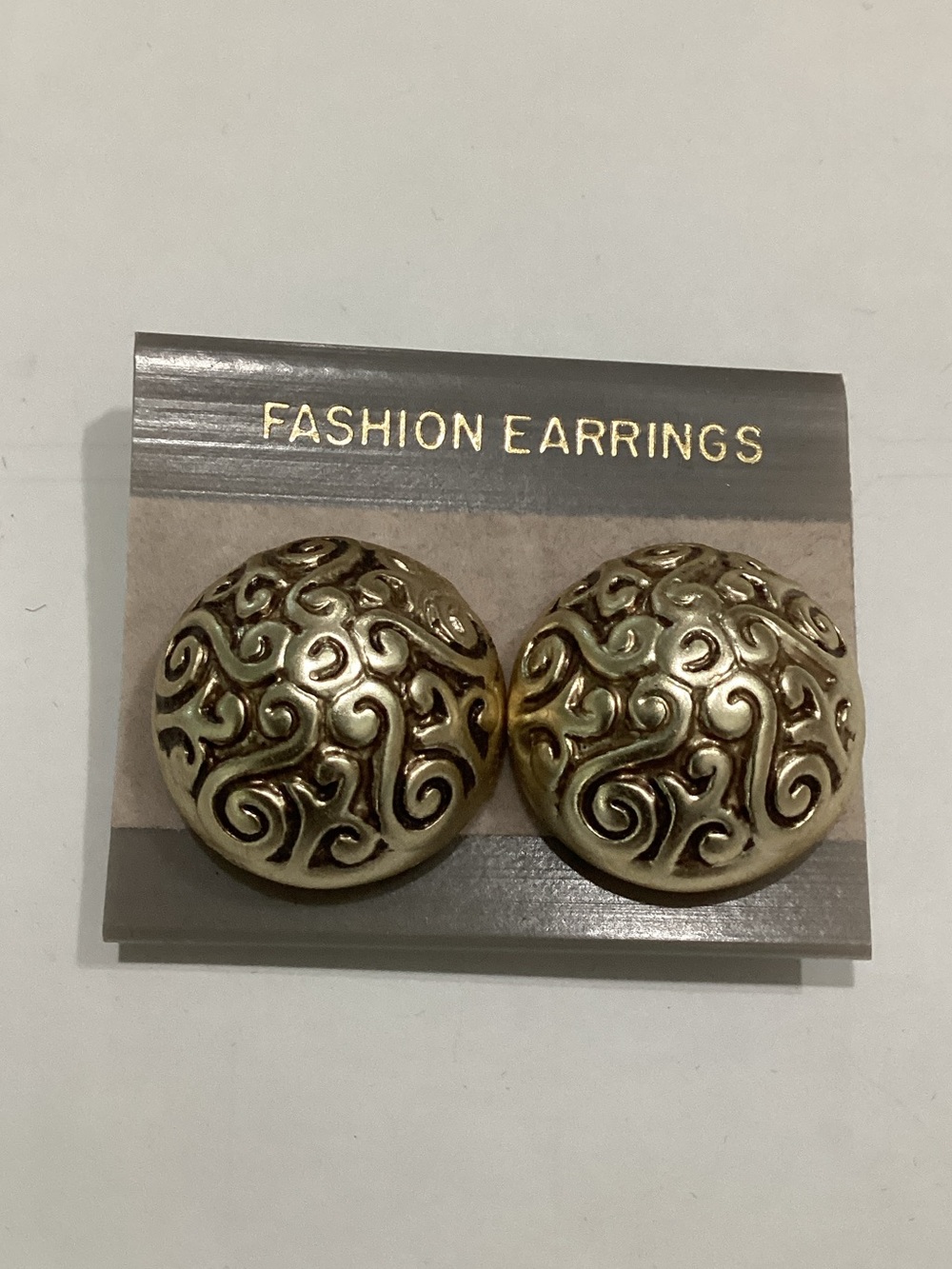 Gold Filigree Button‎ Clip-On Earrings